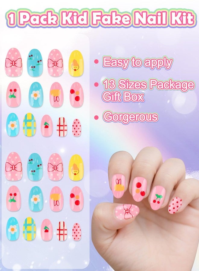 TOROKOM Press on Nails for Kids, 26PCS Cute Colorful Kids Fake Nails Glue on Nail Short Almond False Nail Art Gift for Girls Children 8-12 Age with Builder Nail Glue (1 Pack No Sticky Back) - Image 4